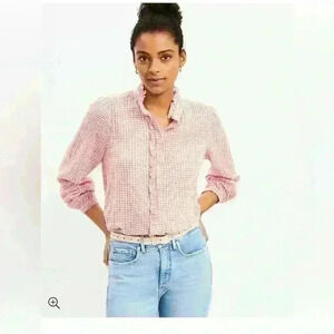 Women’s loft size medium, long sleeve button up shirt, red plaid new with tags